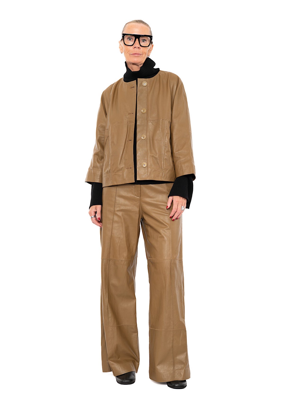 SIGNATURE WIDE LEG LEATHER TROUSER