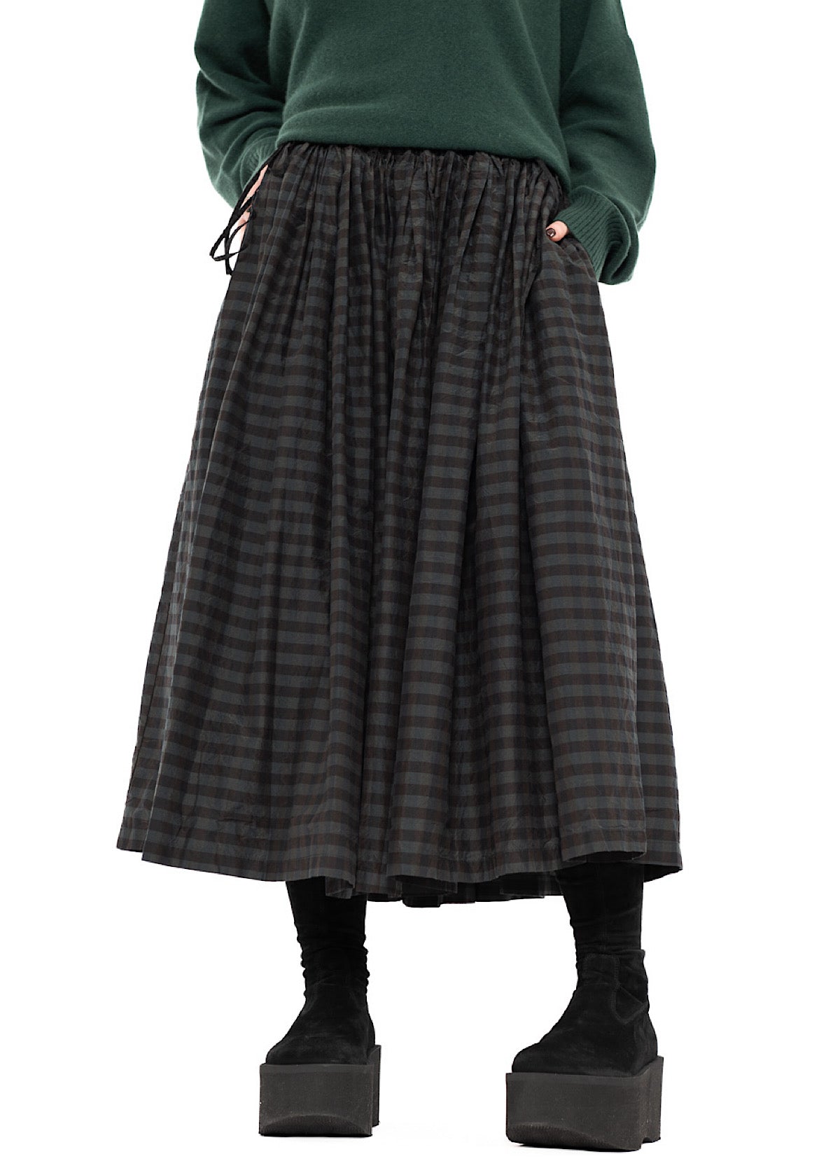 CHECKED COTTON-SILK SKIRT