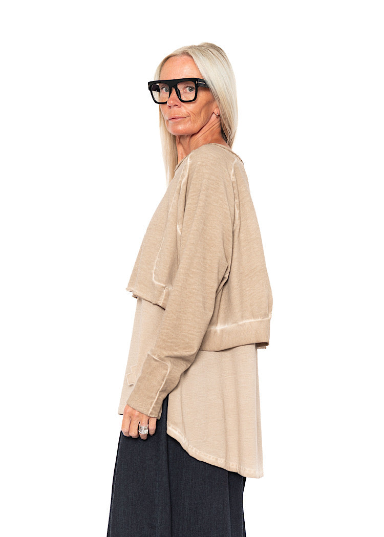 CROPPED LENGTH DISTRESSED PULLOVER