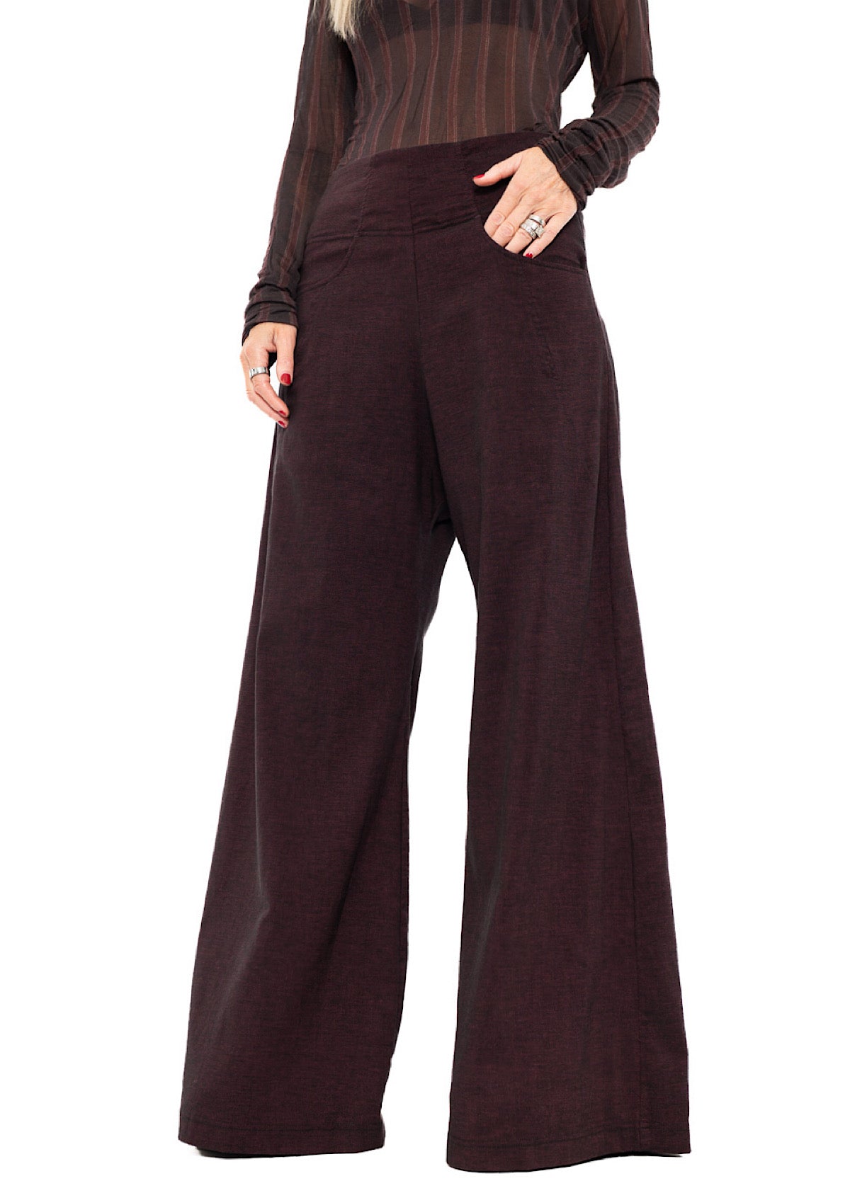 STRETCH FLARED WIDE-LEG TROUSER