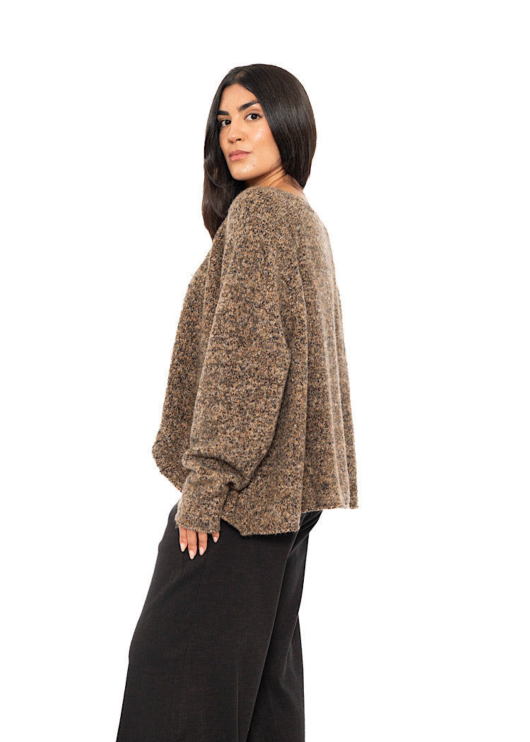 CROPPED MÉLANGE KNITTED PULLOVER