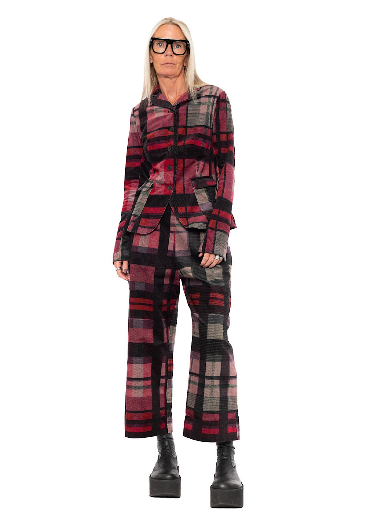 WIDE-LEG CHECK VELVET TROUSER