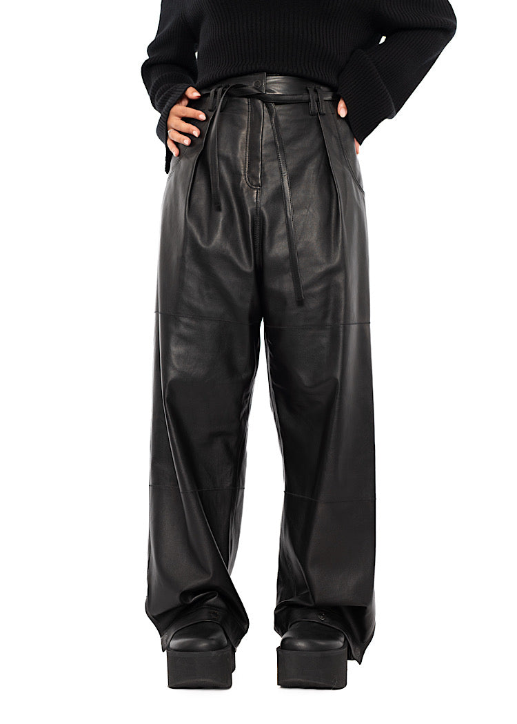 RELAXED WIDE LEG LEATHER TROUSER