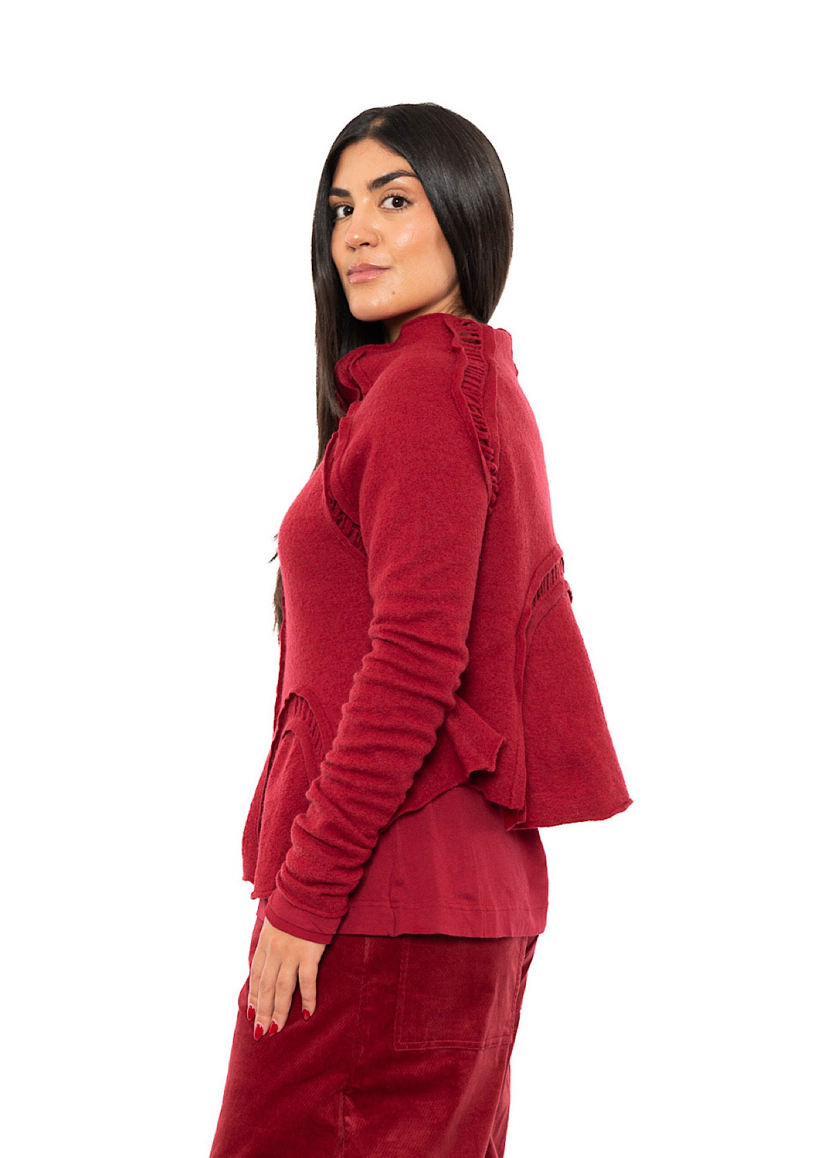 CROPPED BOILED WOOL CARDIGAN