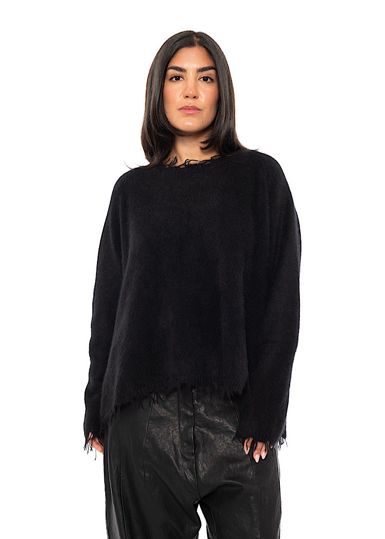 FRAYED FOX WOOL SILK PULLOVER