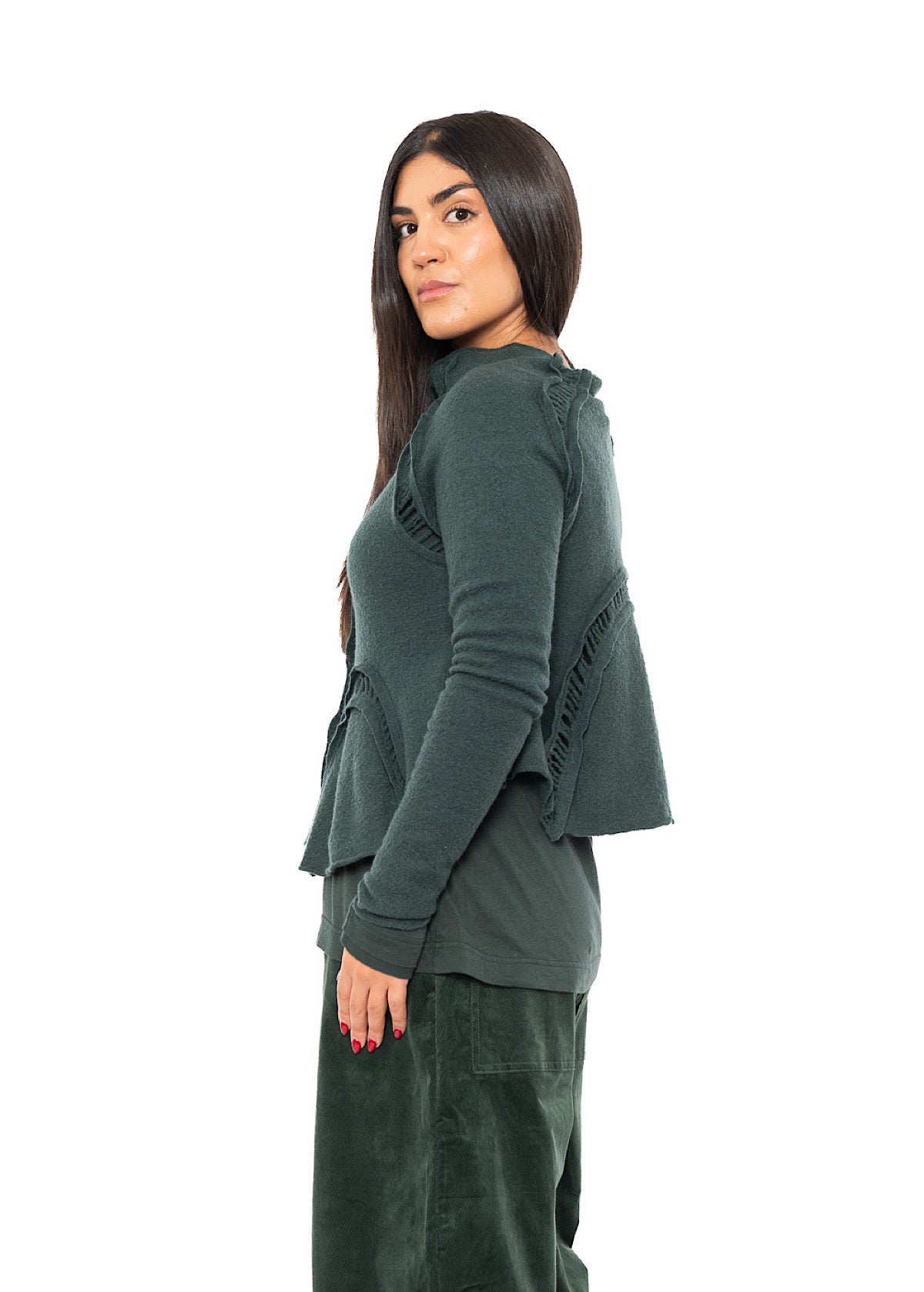 CROPPED BOILED WOOL CARDIGAN