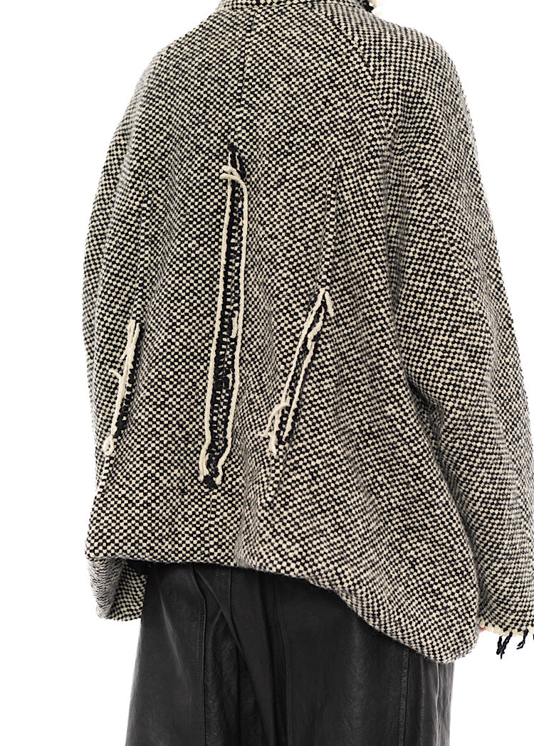 OVERSIZED DISTRESSED CHECK WOOL JACKET