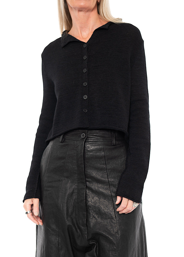 CROPPED LINEN-BLEND KNITTED CARDIGAN