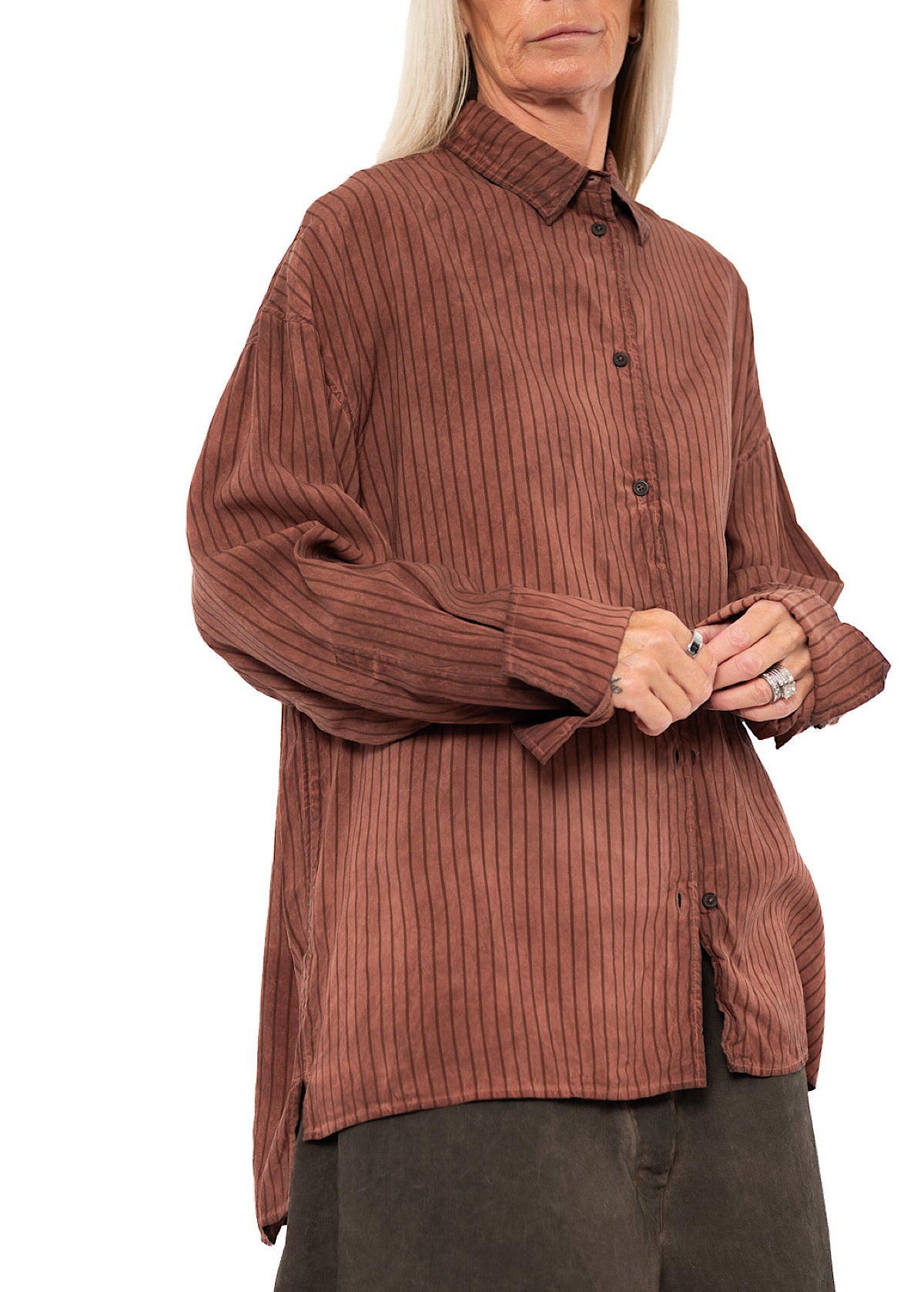GARMENT-DYED SILK STRIPE SHIRT