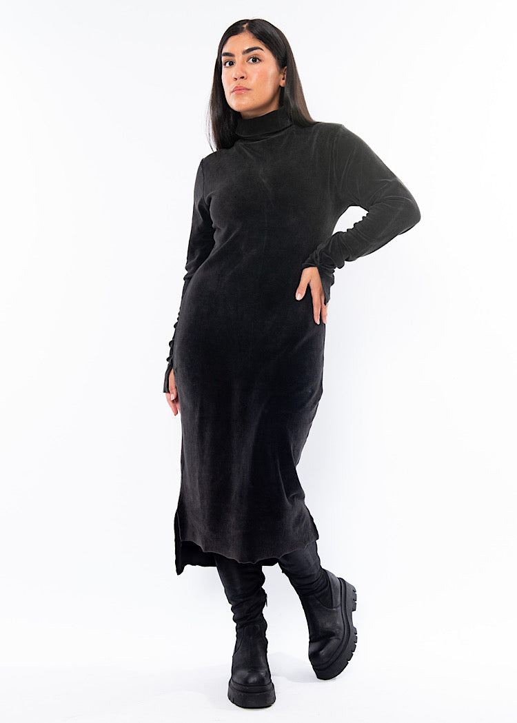 SORT AARHUS WASHED VELVET LONG DRESS