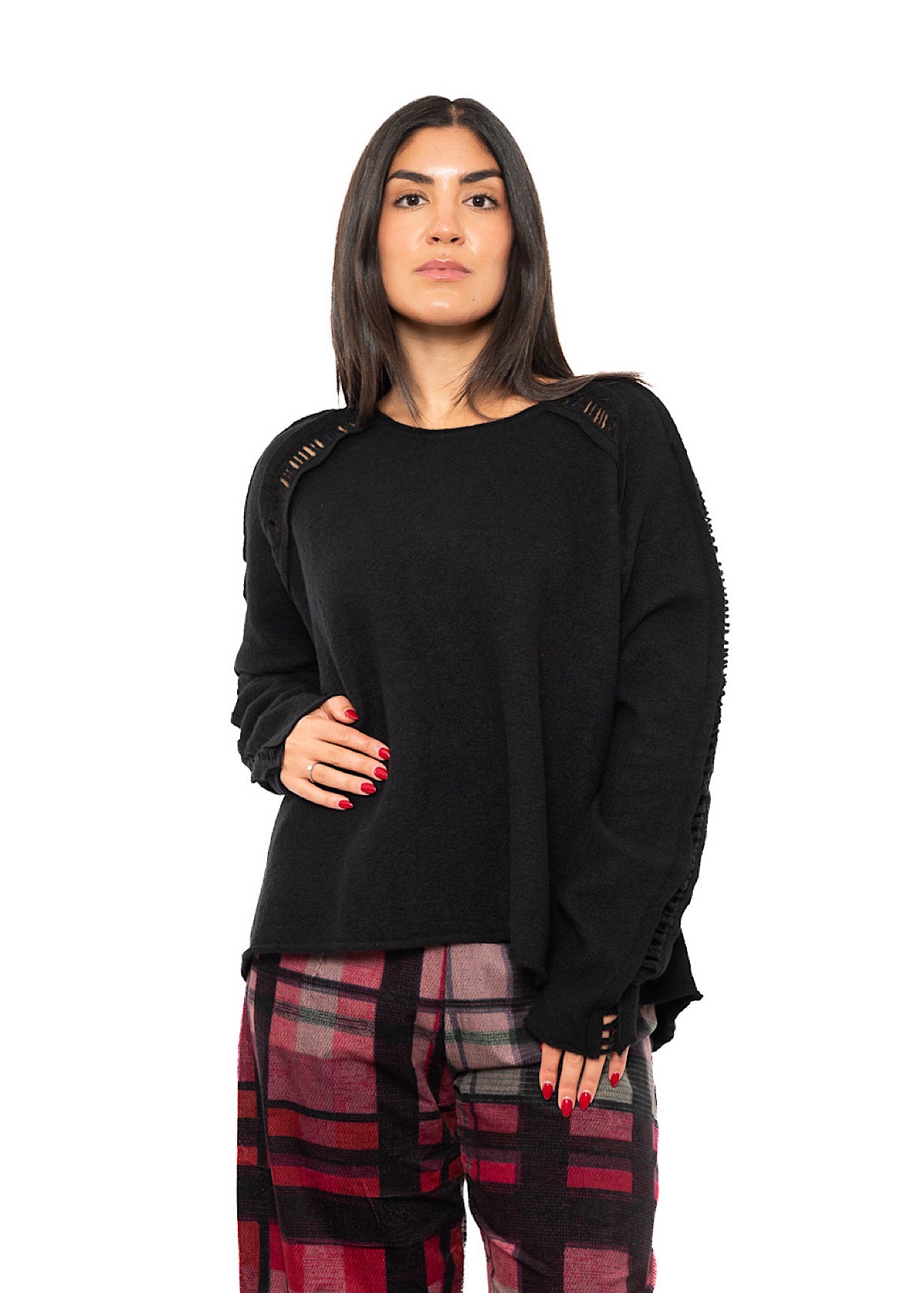 BOILED WOOL LADDER STITCH PULLOVER
