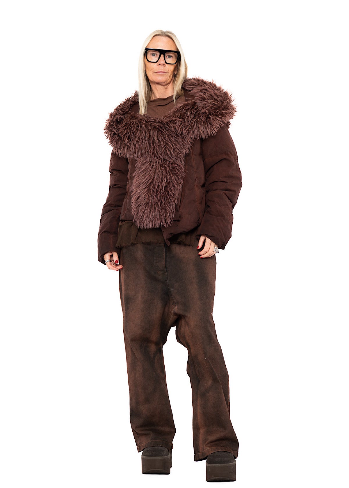 ASYMMETRIC FAUX FUR TRIM PUFFER JACKET