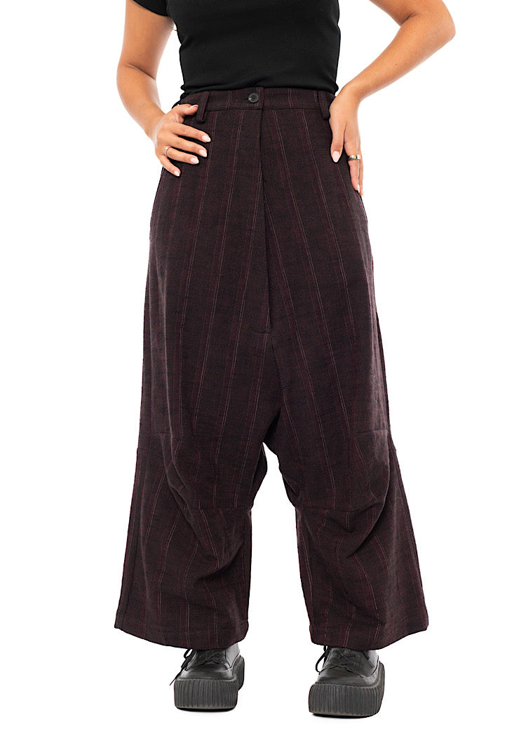 PINSTRIPE DROP CROTCH WOOL TROUSER