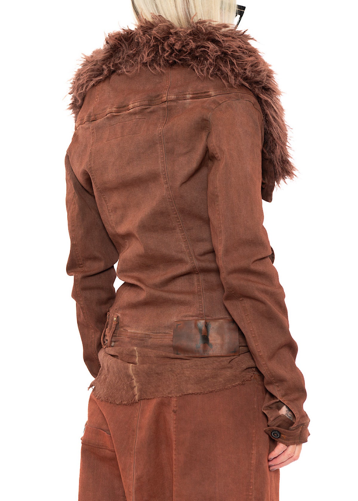 FITTED FAUX FUR-TRIM DENIM JACKET