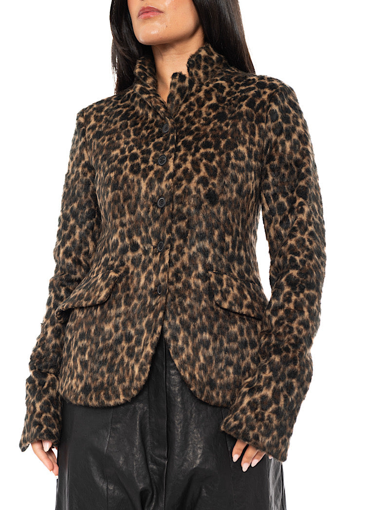 TAILORED FAUX FUR LEOPARD PRINT JACKET