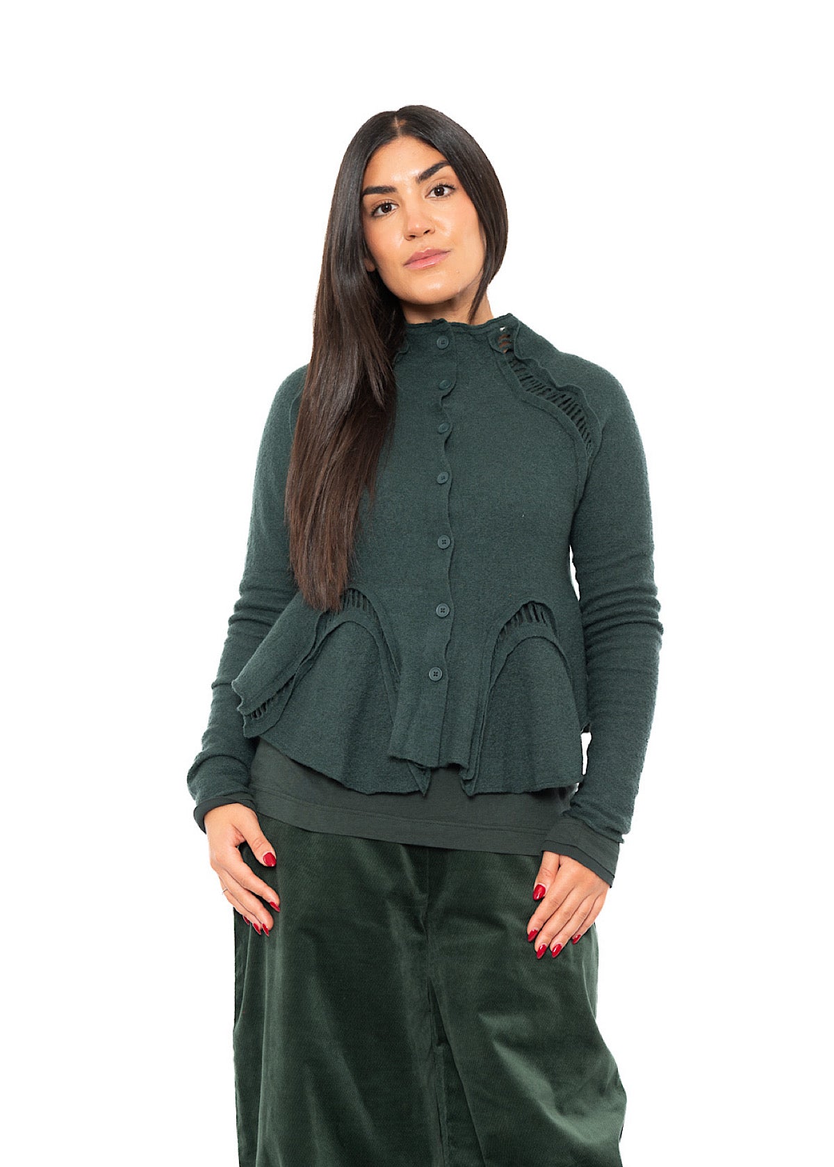 CROPPED BOILED WOOL CARDIGAN