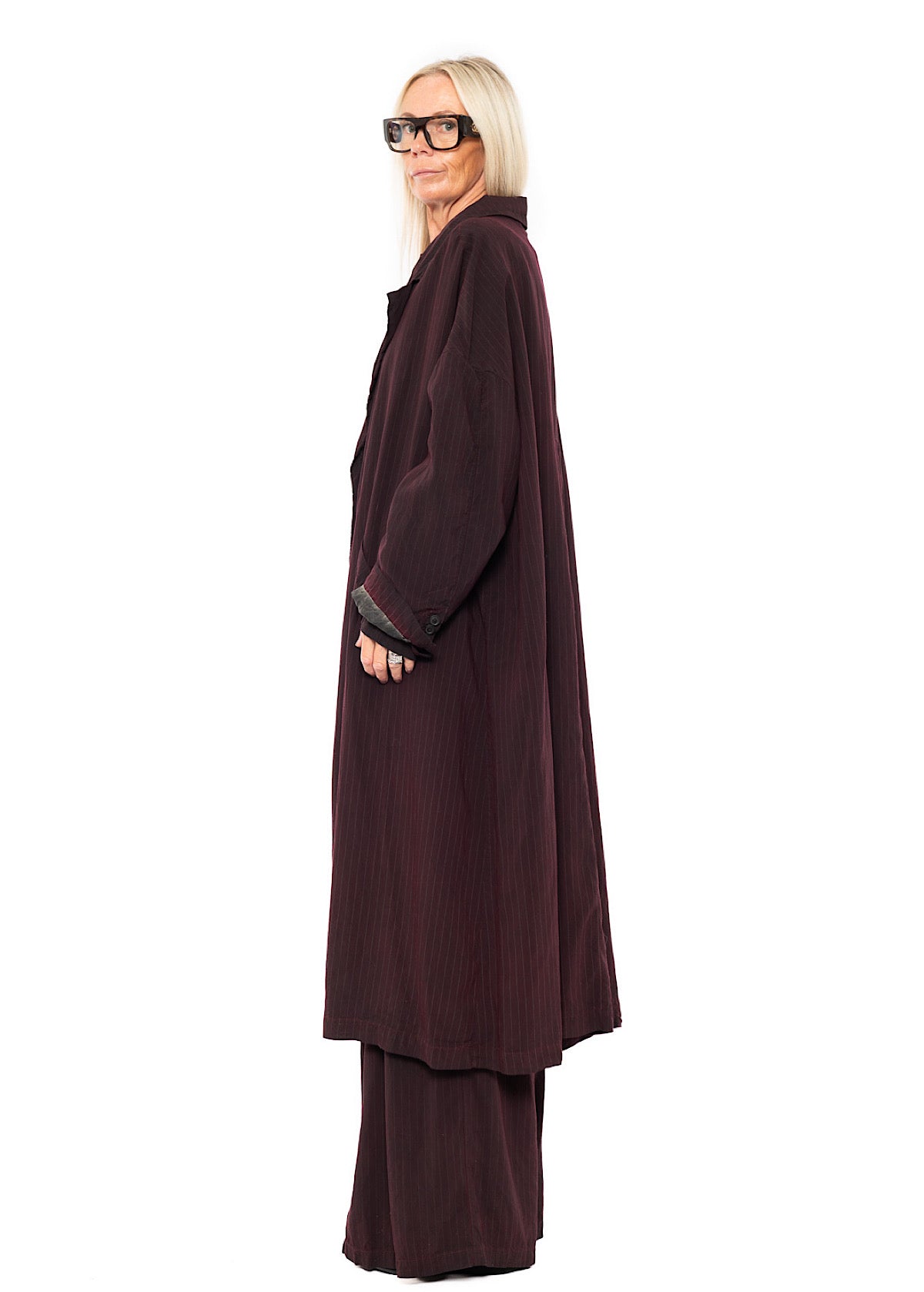 OVERSIZED PINSTRIPE DRAPED COAT