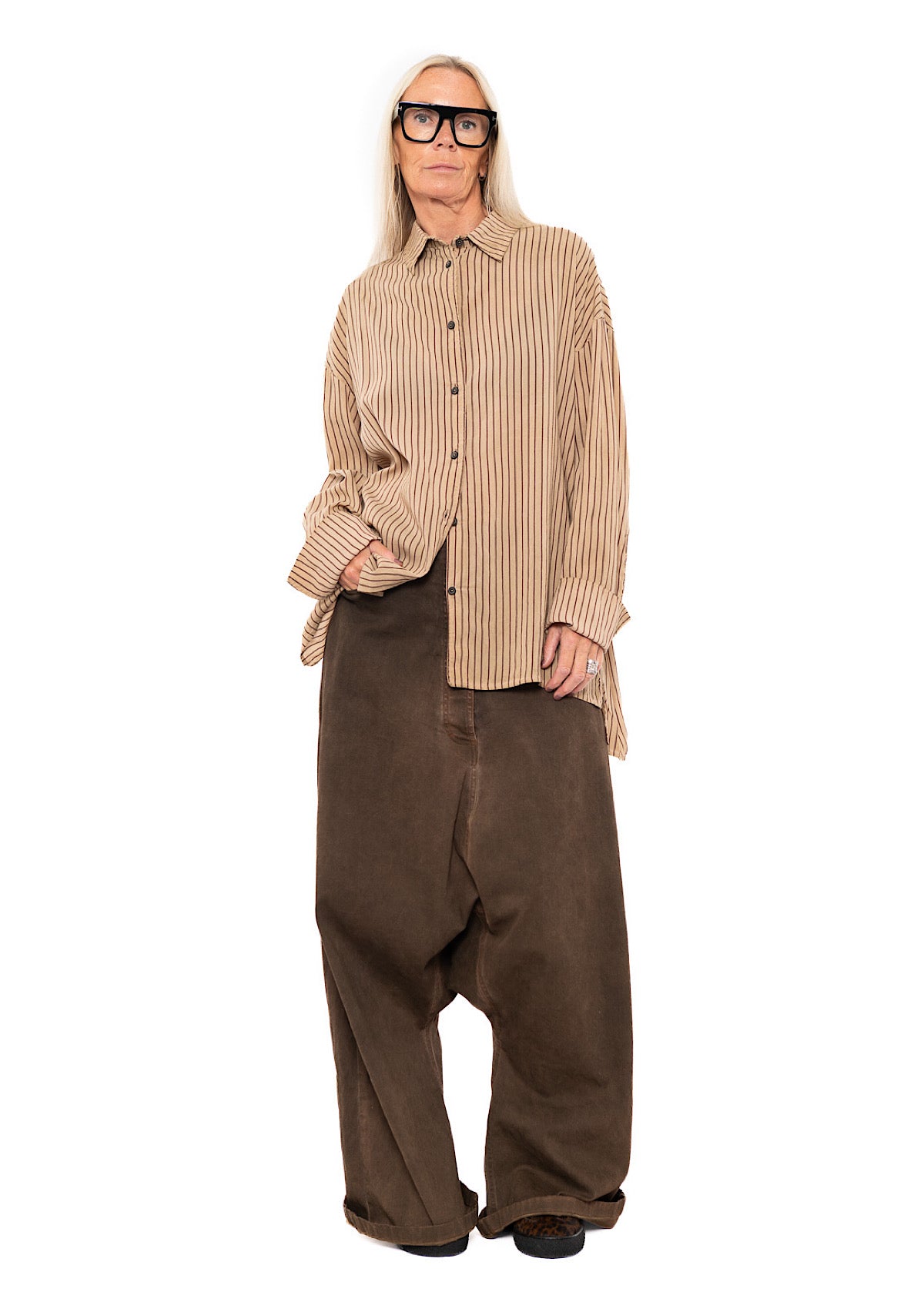 GARMENT-DYED SILK STRIPE SHIRT