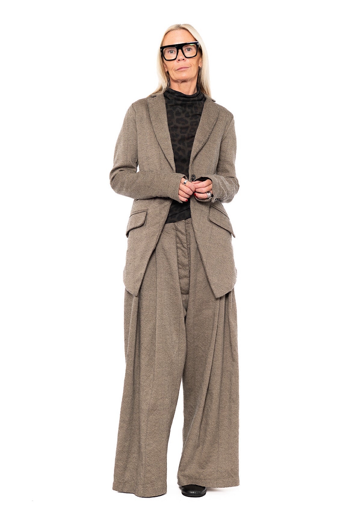 DROP-CROTCH PINSTRIPE WOOL TROUSER