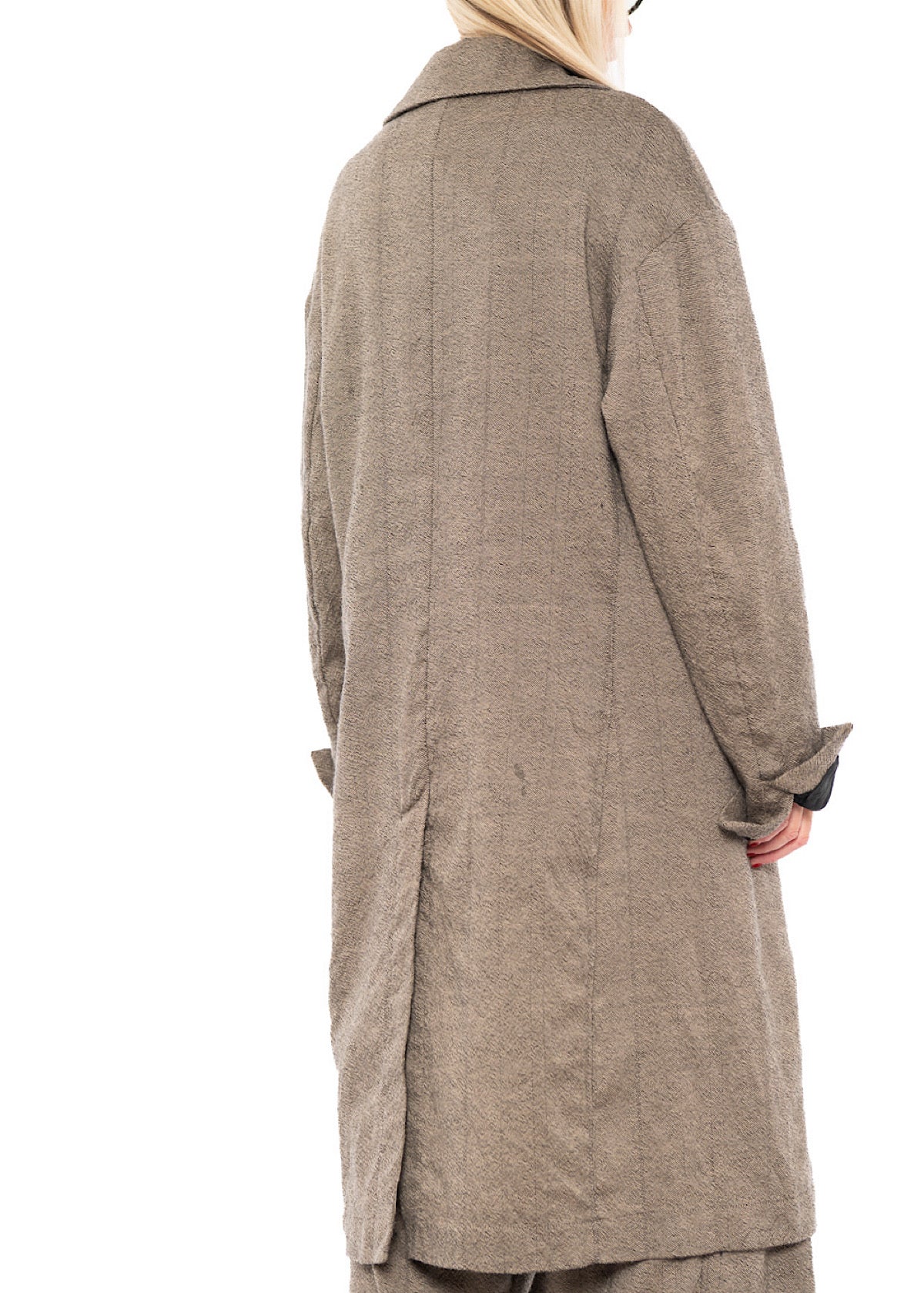 DOUBLE-BREASTED PINSTRIPE WOOL COAT