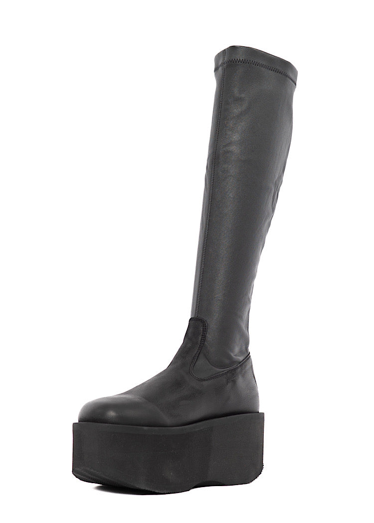 STRETCH LEATHER PLATFORM BOOT