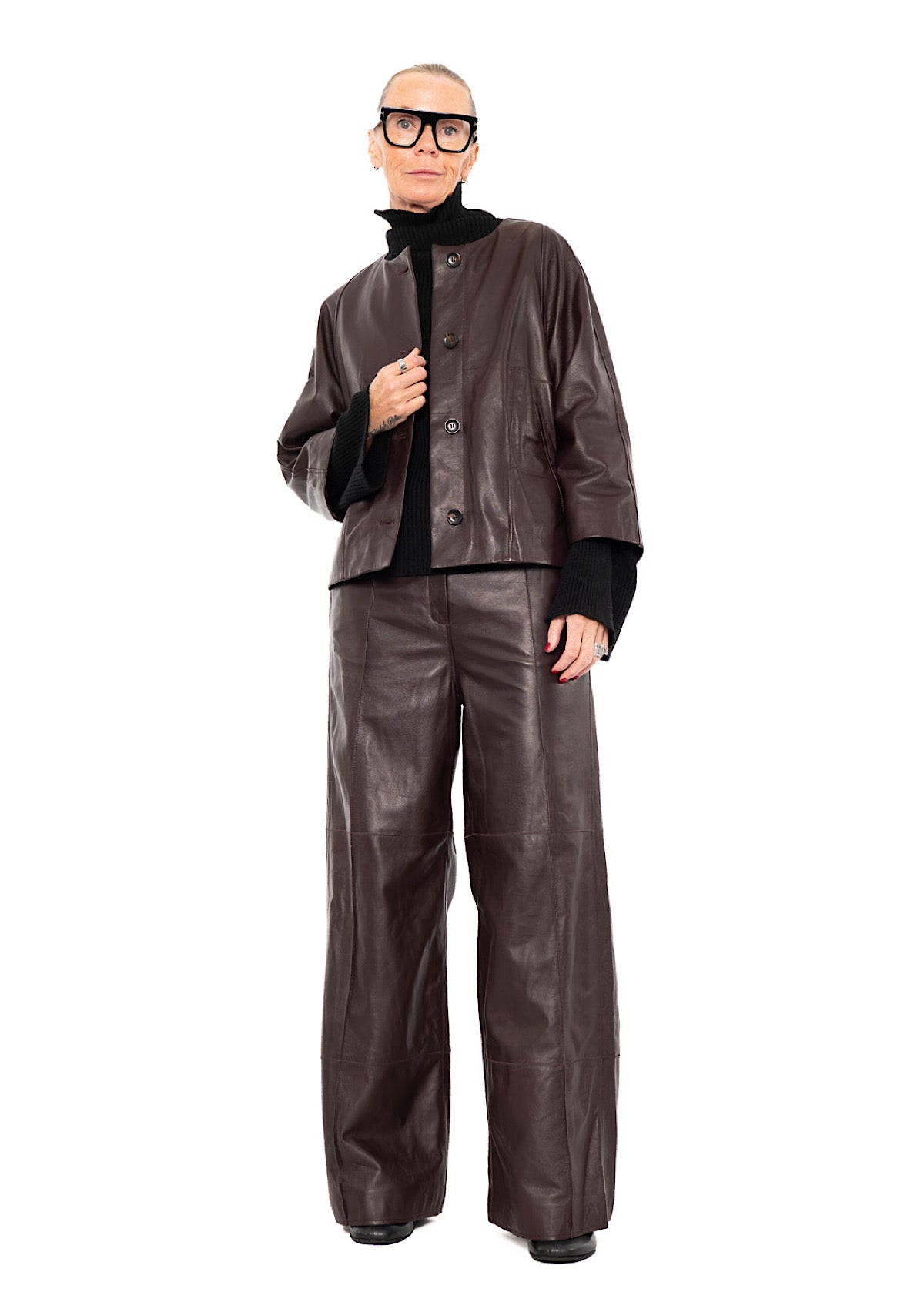 SIGNATURE WIDE LEG LEATHER TROUSER