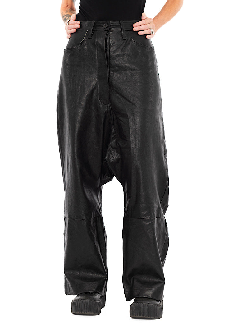LEATHER DROP-CROTCH TROUSER