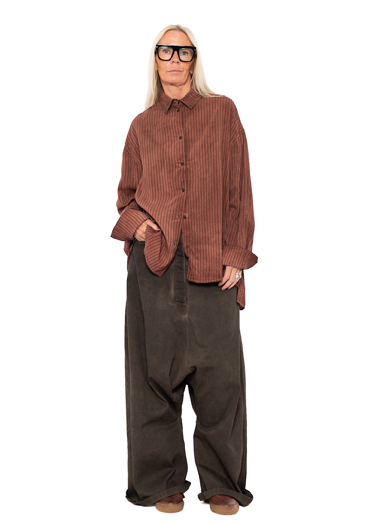 GARMENT-DYED SILK STRIPE SHIRT