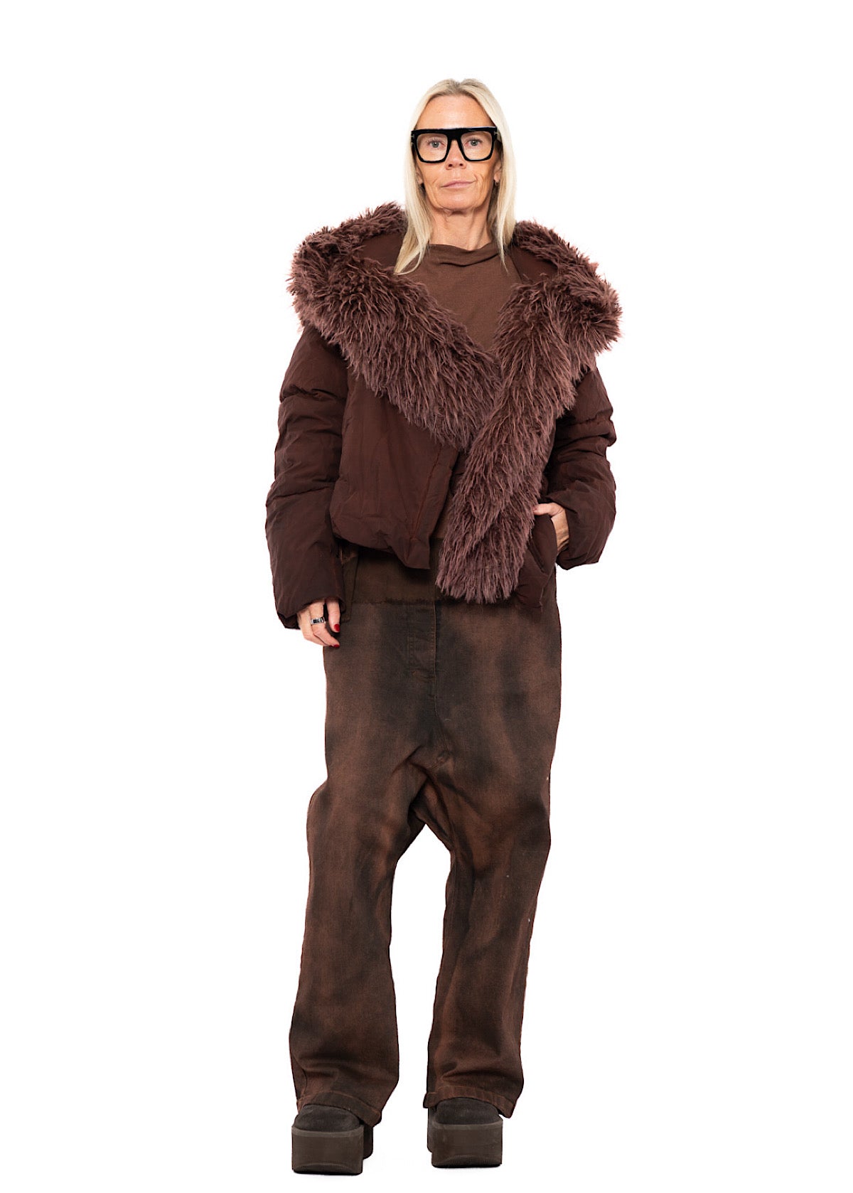 ASYMMETRIC FAUX FUR TRIM PUFFER JACKET
