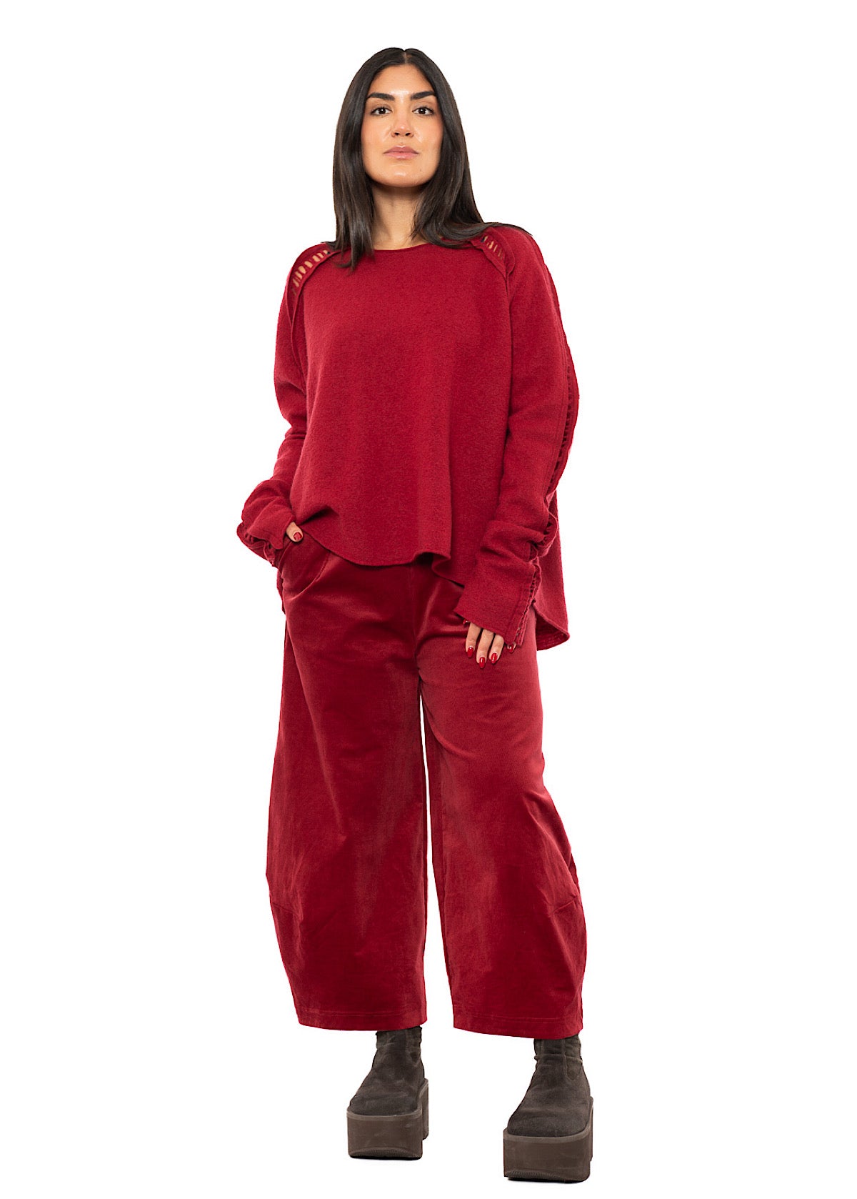 BOILED WOOL LADDER STITCH PULLOVER