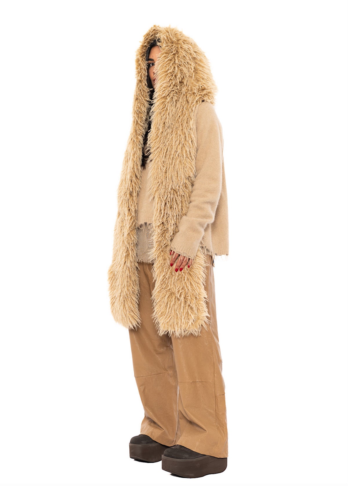 STATEMENT FAUX FUR HOODED SCARF