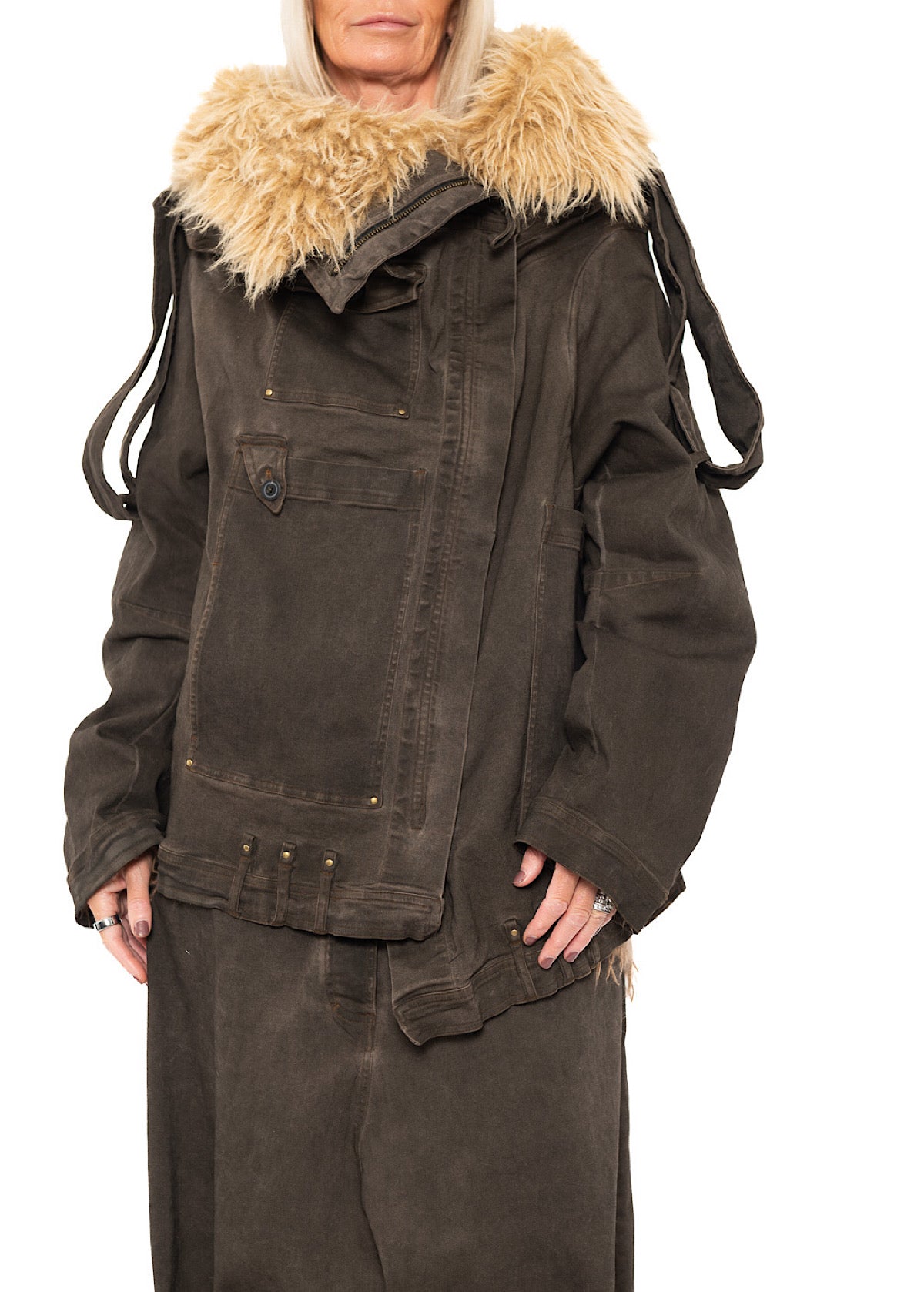 OVERSIZED FAUX FUR-TRIM DENIM JACKET