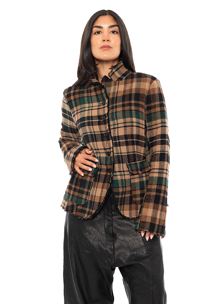 TEXTURED CHECK WOOL BLEND JACKET