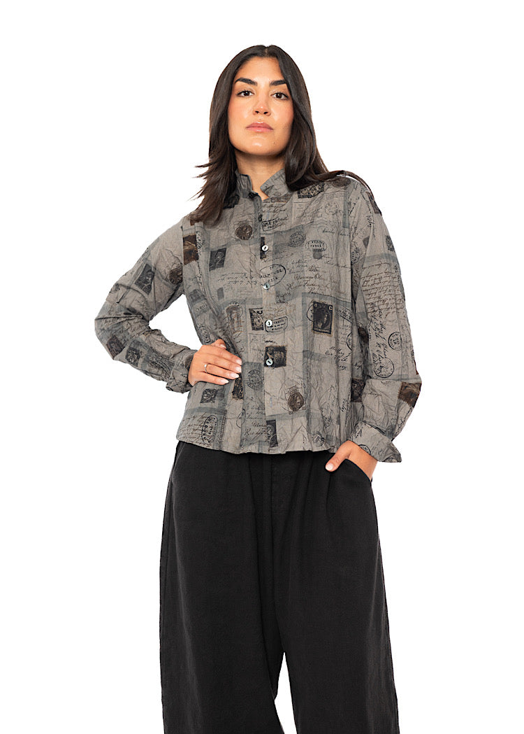 CRINKLE-COTTON TRAVEL PRINT SHIRT
