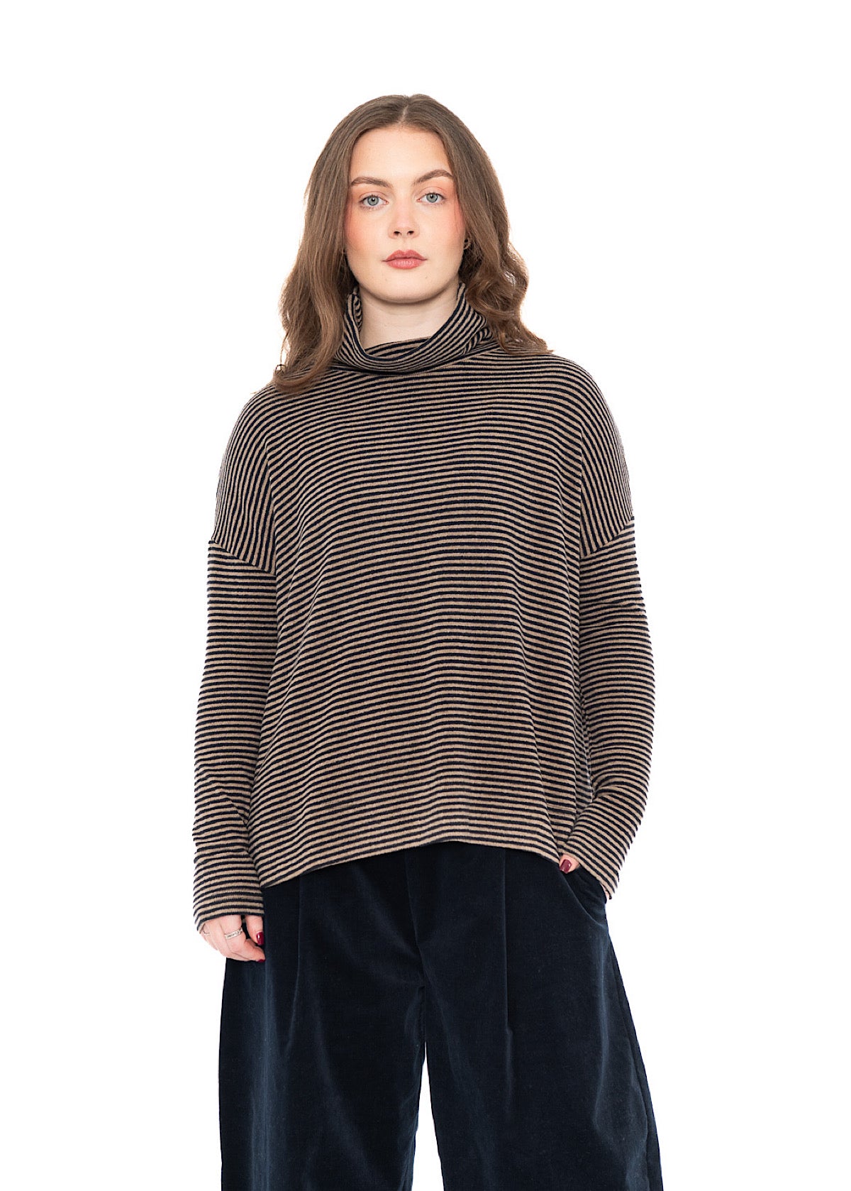 STRIPED COTTON-FLEECE JADE PULLOVER