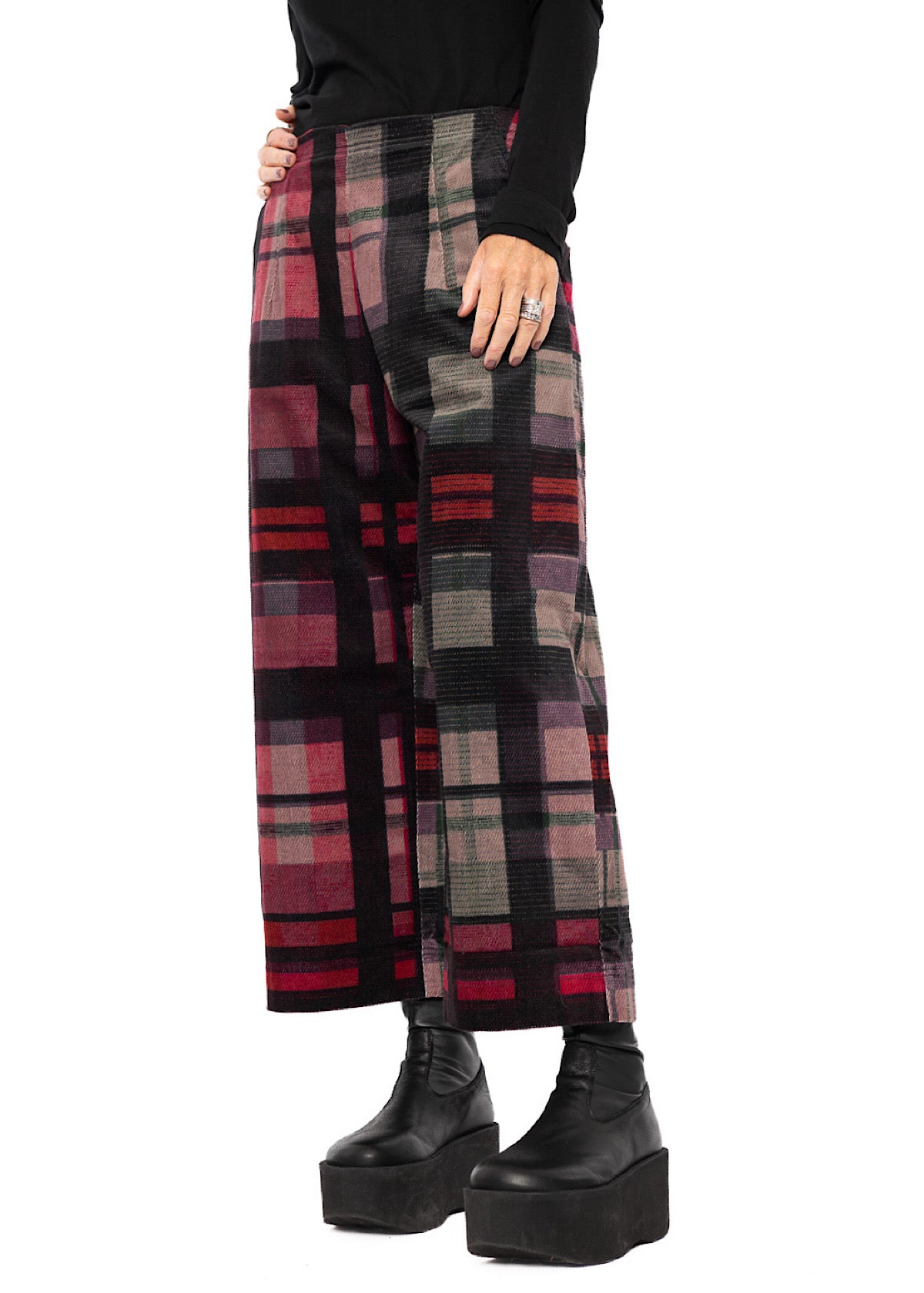 WIDE-LEG CHECK VELVET TROUSER
