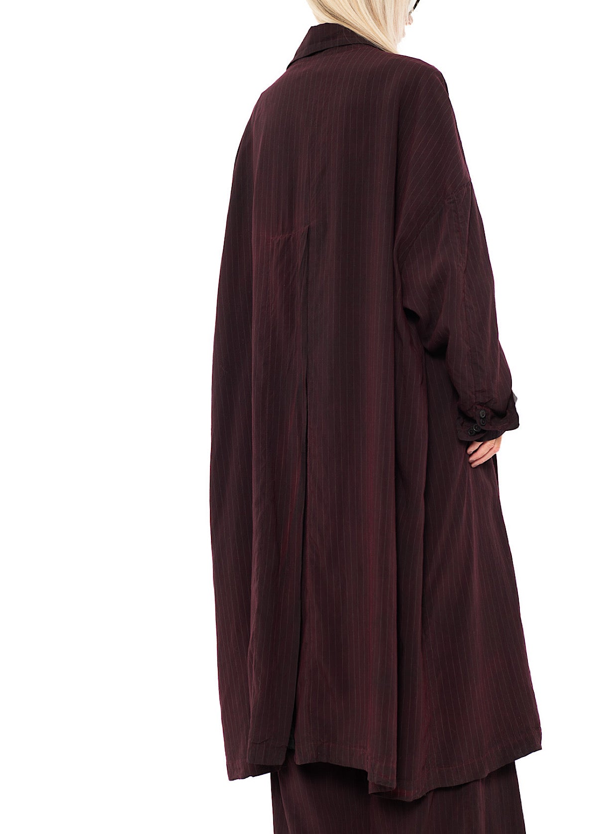 OVERSIZED PINSTRIPE DRAPED COAT