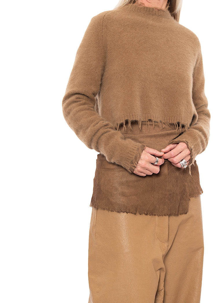 CROPPED FOX WOOL SILK PULLOVER