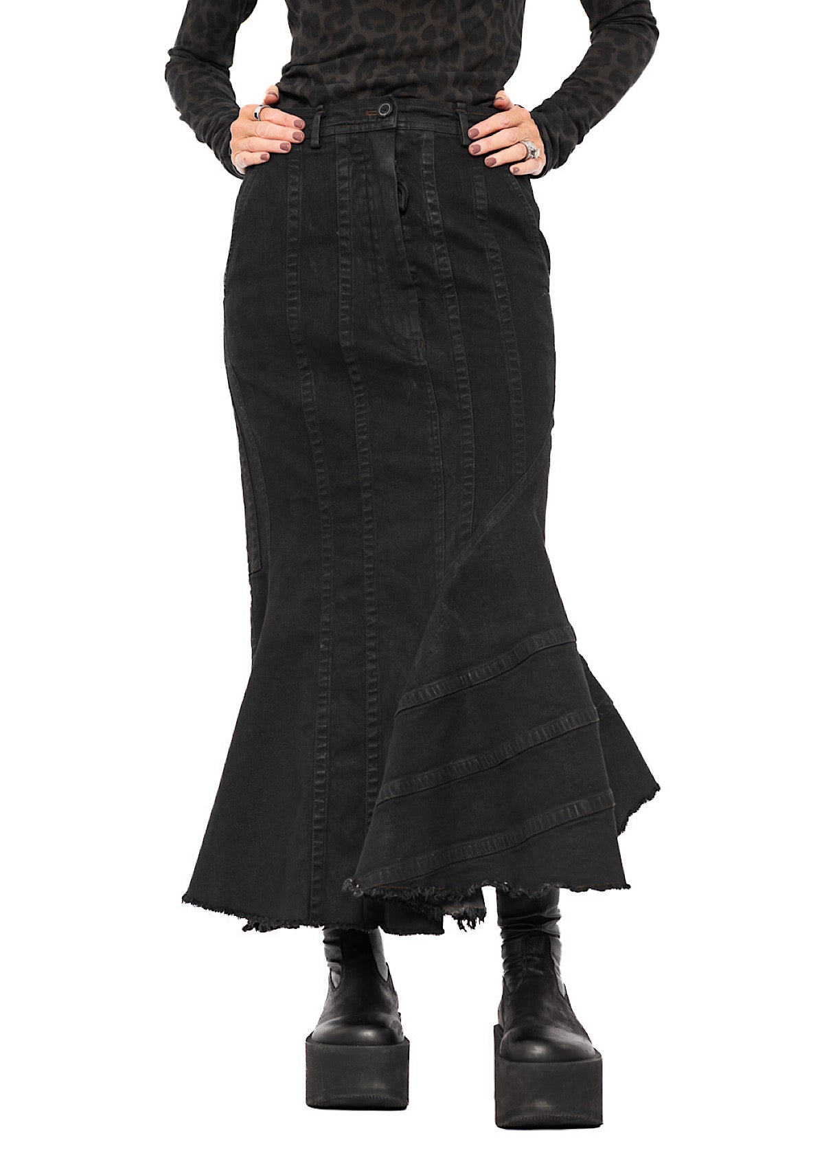 FISHTAIL STRETCH DENIM SKIRT