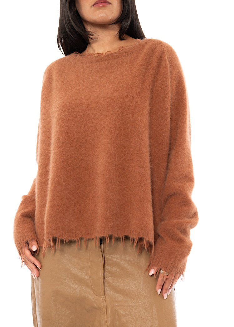 RELAXED FRAYED KNIT PULLOVER