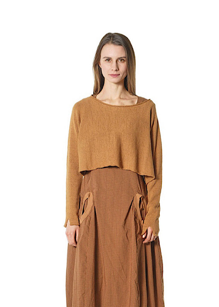 CL CROPPED LINEN-BLEND KNIT PULLOVER