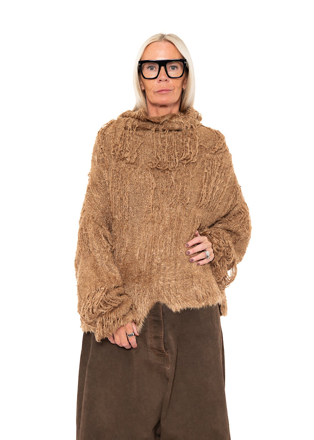 LADDERED SILK KNIT PULLOVER