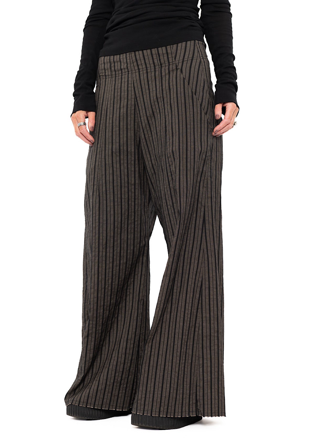 STRIPED FLARED WIDE-LEG TROUSER
