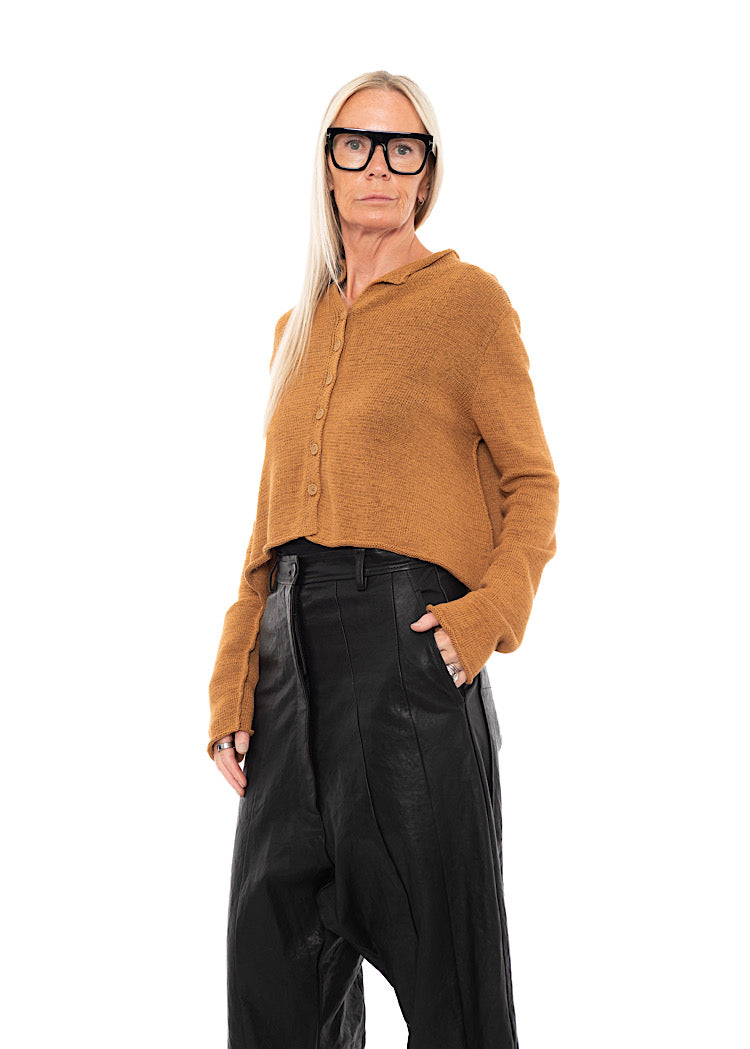 CROPPED LINEN-BLEND KNITTED CARDIGAN