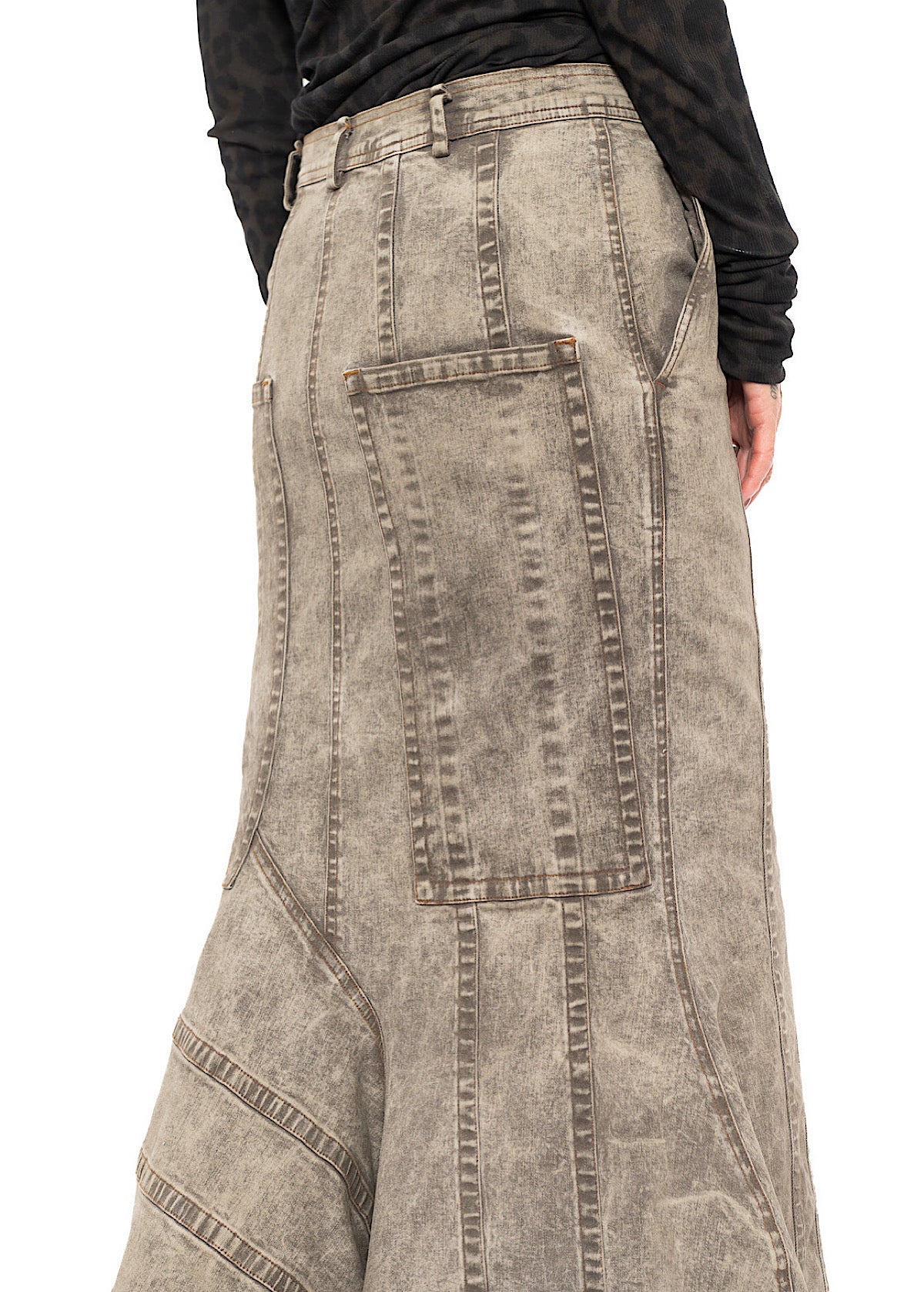 FISHTAIL STRETCH DENIM SKIRT
