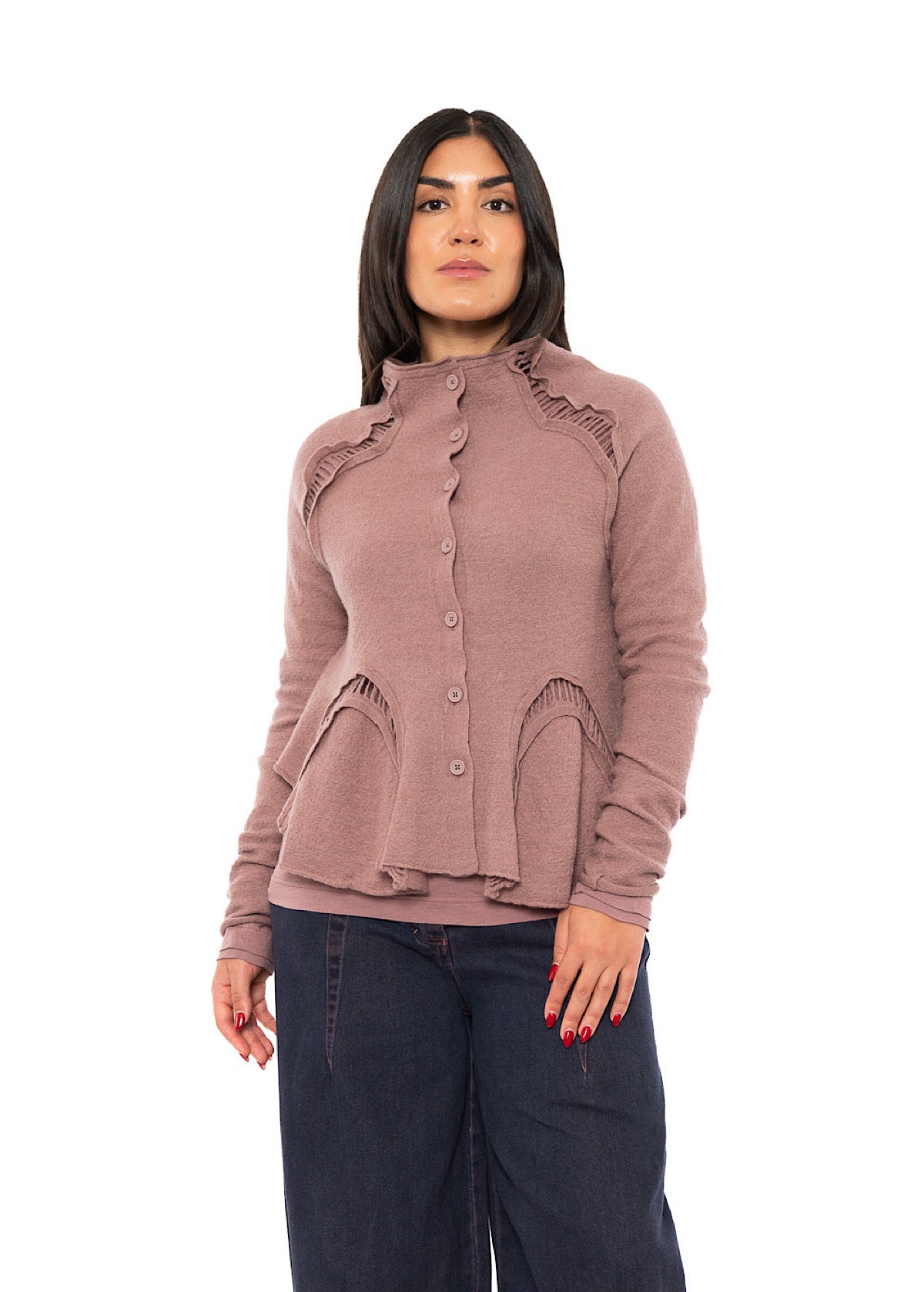 CROPPED BOILED WOOL CARDIGAN
