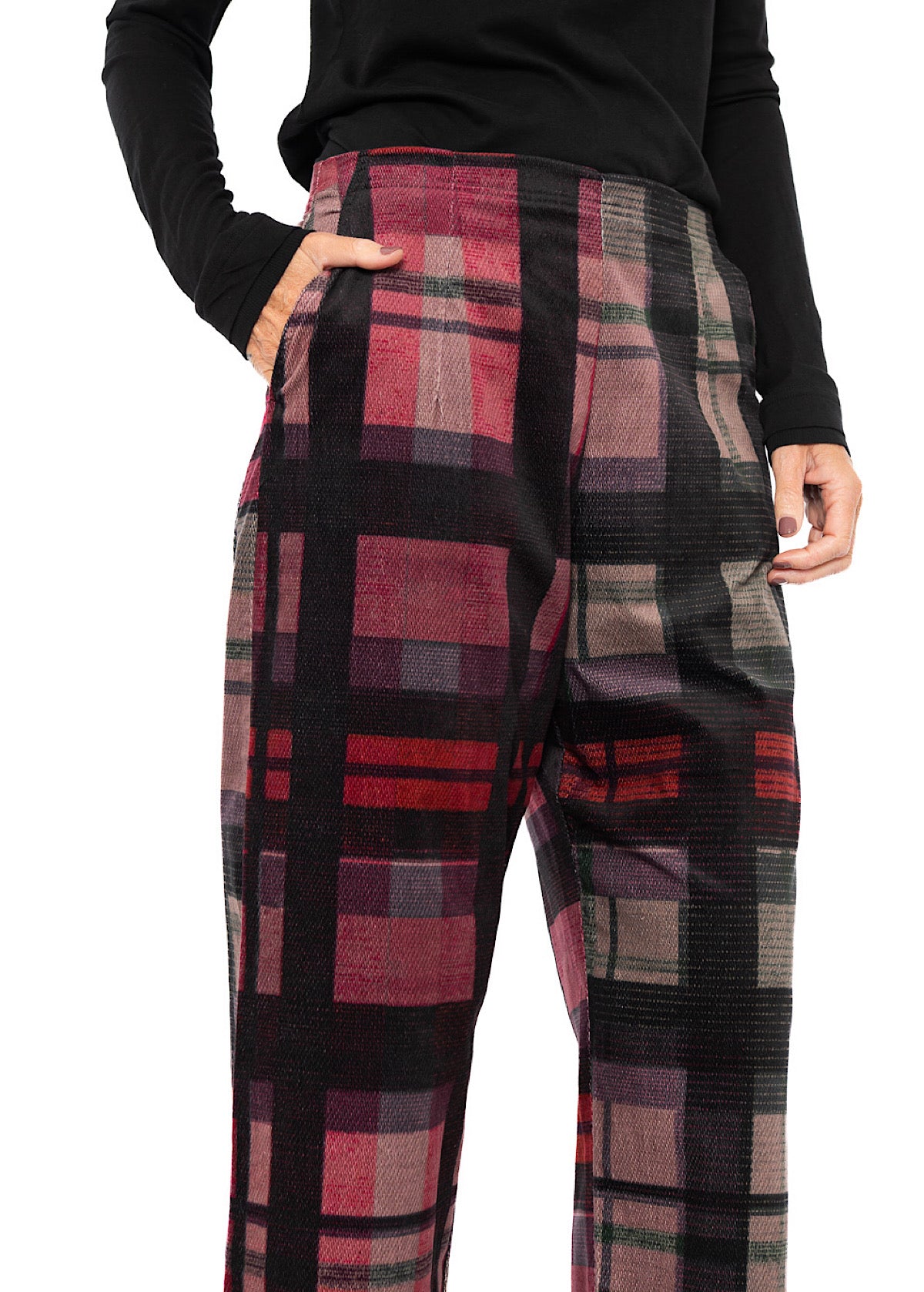 WIDE-LEG CHECK VELVET TROUSER