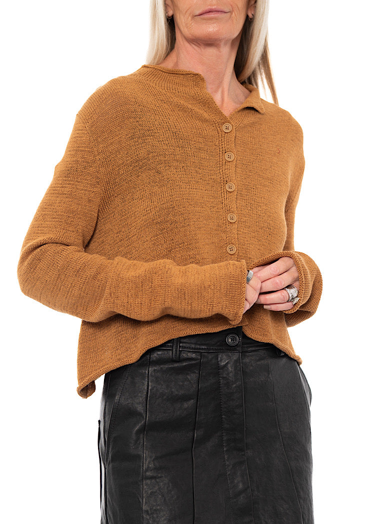 CROPPED LINEN-BLEND KNITTED CARDIGAN