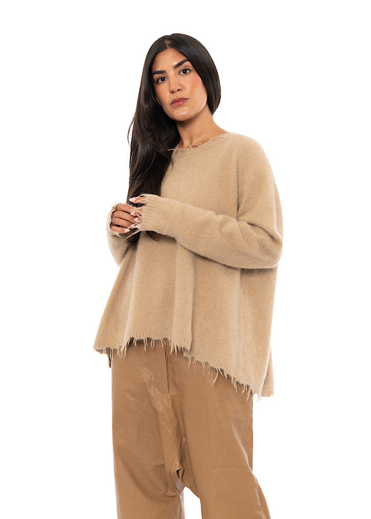 FRAYED FOX WOOL SILK PULLOVER
