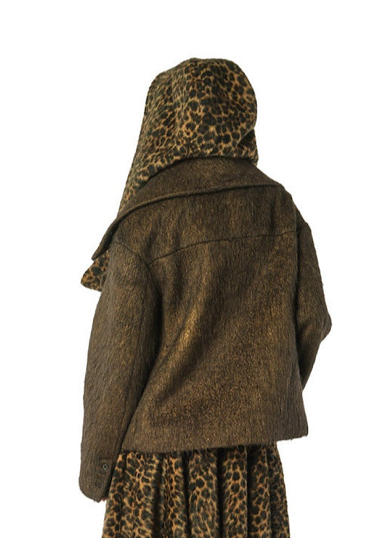 OVERSIZED LONG-HAIR WOOL JACKET WITH DETACHABLE LEOPARD COLLAR